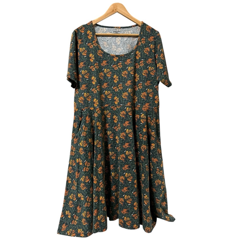 Women's Green Midi Dress with Orange Floral Print